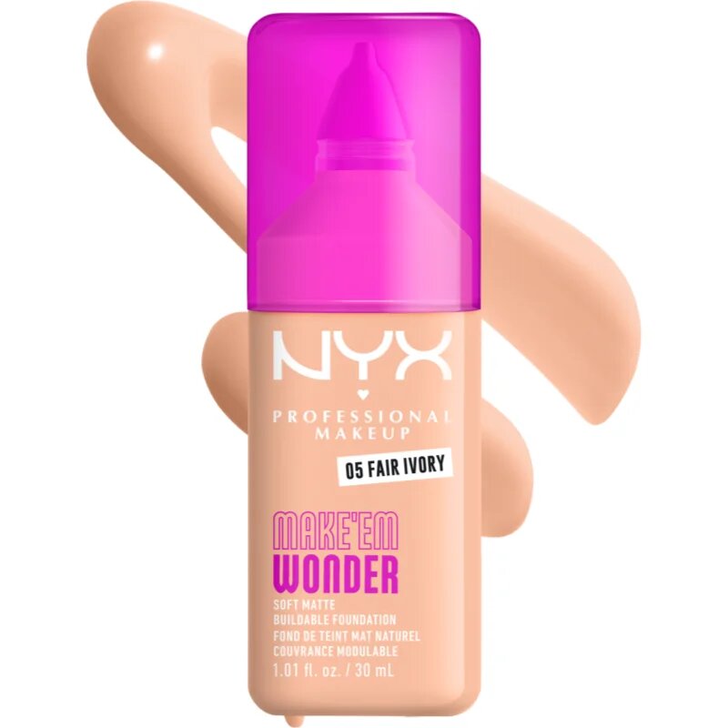 NYX Professional Makeup Make ‘Em Wonder könnyű mattító alapozó árnyalat 05 Fair Ivory 30 ml
