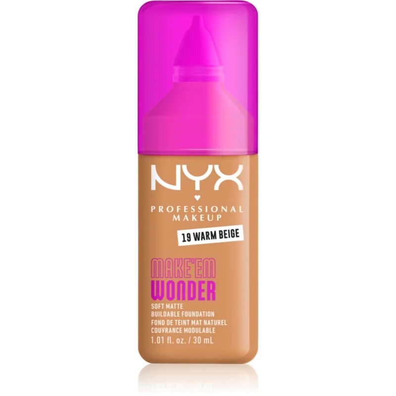 NYX Professional Makeup Make ‘Em Wonder könnyű mattító alapozó árnyalat 19 Warm Beige 30 ml