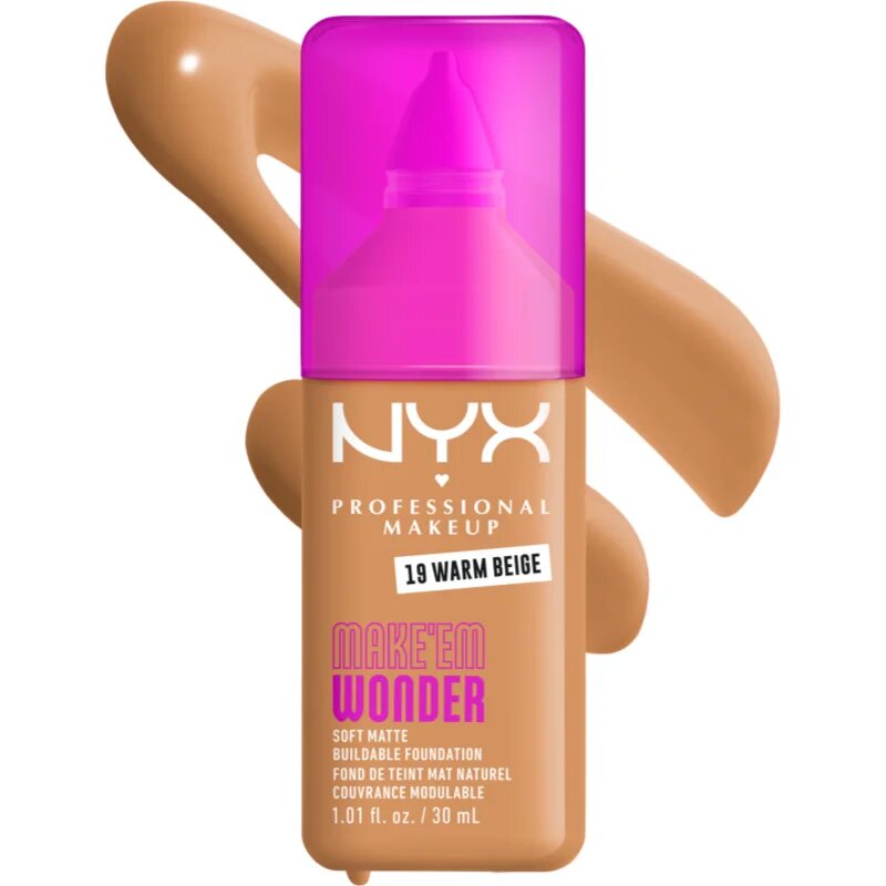 NYX Professional Makeup Make ‘Em Wonder könnyű mattító alapozó árnyalat 19 Warm Beige 30 ml