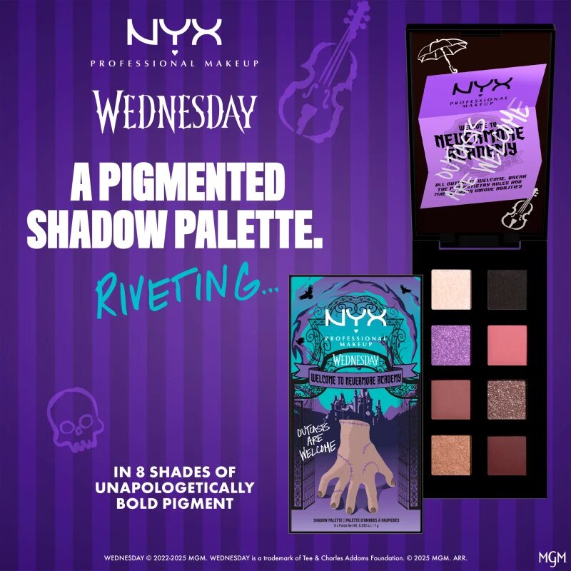 NYX Professional Makeup Wednesday The Nevermore Academy Palette paletta szemhéjpúder 8 szín 8x1 g