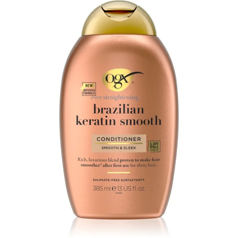 OGX Brazilian Keratin Smooth kisimító kondicionáló a fénylő és selymes hajért 385 ml