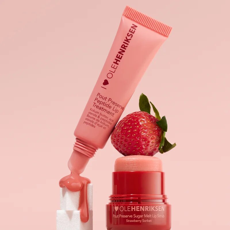 OLEHENRIKSEN Pout Preserve Sugar Melt Exfoliating Lip Scrub cukros peeling az ajkakra árnyalat Strawberry Sorbet 8 g