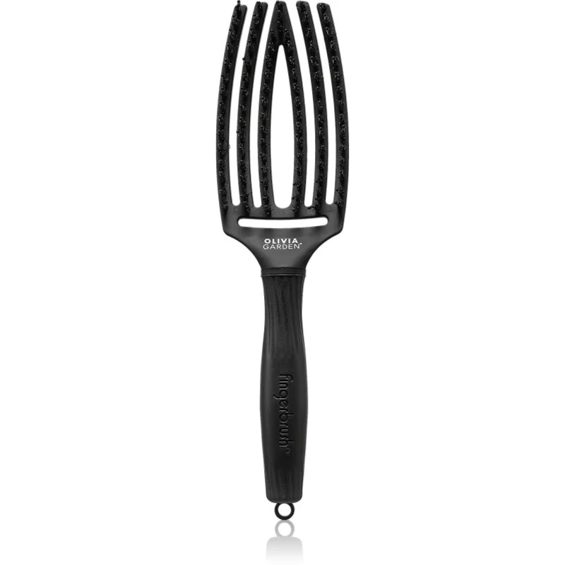 Olivia Garden Fingerbrush Boar & Nylon hajkefe nejlon- és vaddisznósörtékkel Full Black M 1 db