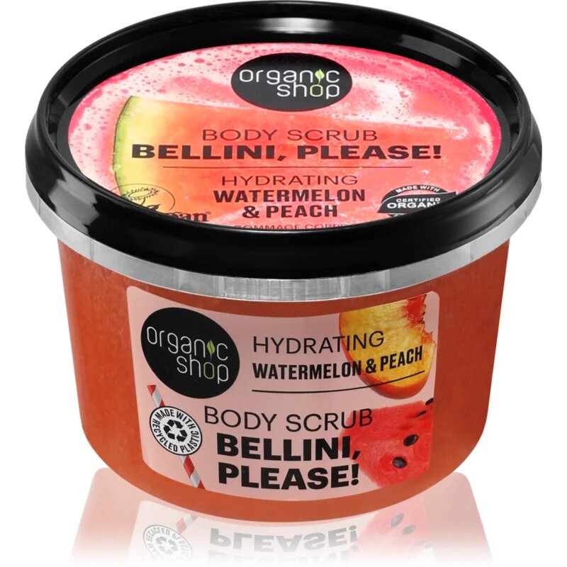 Organic Shop Bellini please! hidratáló testpeeling illatok watermelon & peach 250 ml