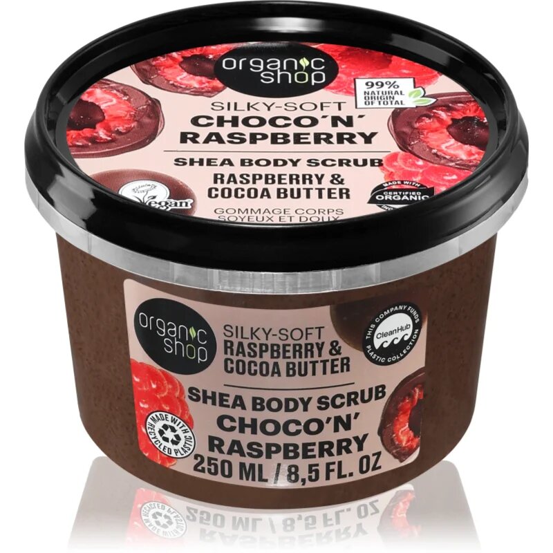 Organic Shop Choco'n'Raspberry gyengéd testpeeling bambuszvajjal 250 ml