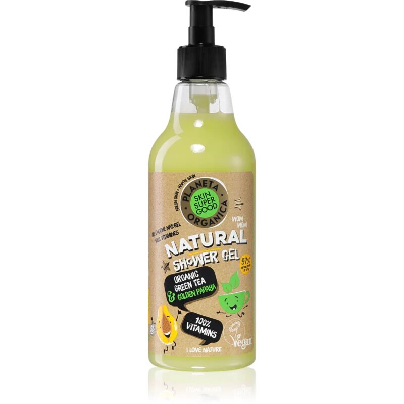 Organic Shop Skin Super Good Organic Green Tea & Golden Papaya természetes tusoló gél vitaminokkal 500 ml