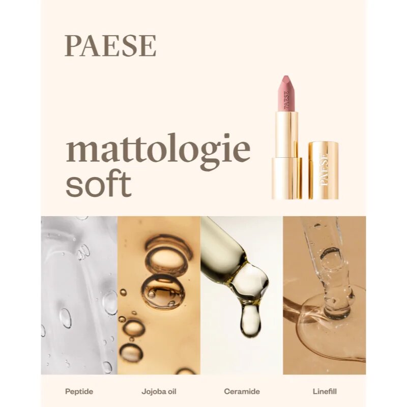 Paese Mattologie Soft Lipstick krémes rúzs matt hatással árnyalat 114 pink suede 4.3 g