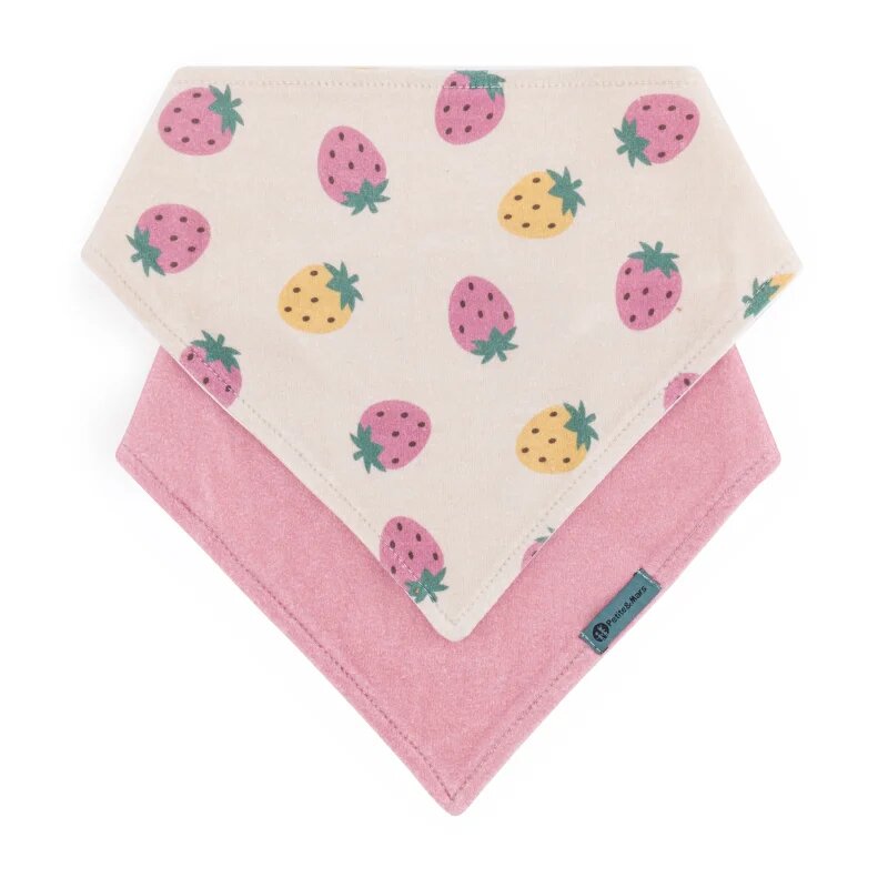 Petite&Mars Bandana Luke 3m+ előke Beige Strawberies&Dusty Rose 2 db