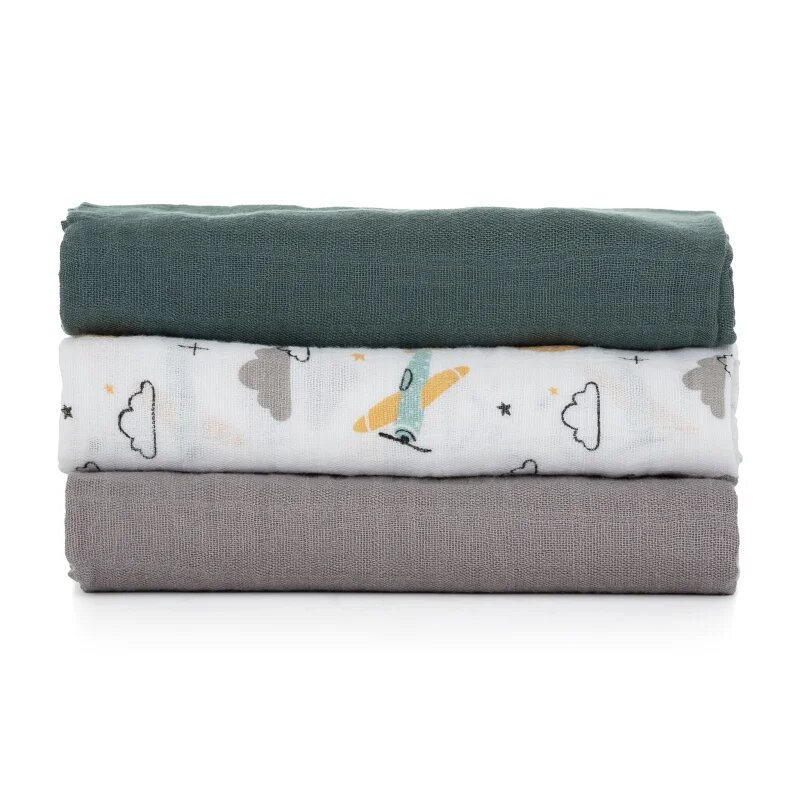 Petite&Mars Moussy mosható pelenkák Grey Planes 68 x 68 cm 3 db