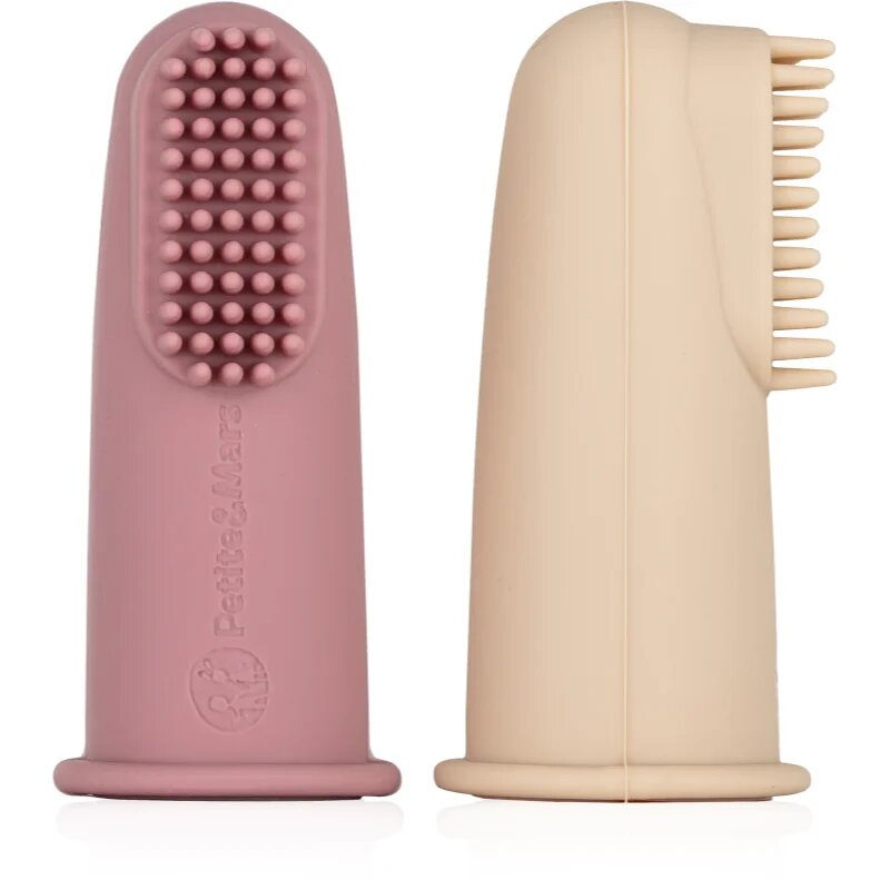 Petite&Mars Take&Match 0m+ ujjra húzható fogkefe gyermekeknek tokkal Rose&Sand 2 db