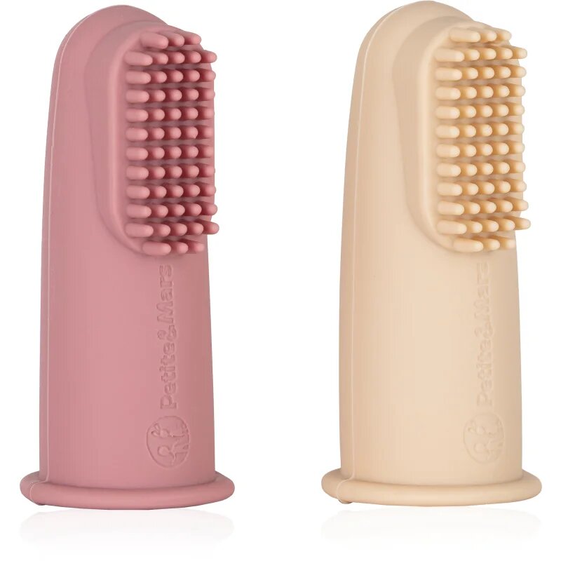 Petite&Mars Take&Match 0m+ ujjra húzható fogkefe gyermekeknek tokkal Rose&Sand 2 db