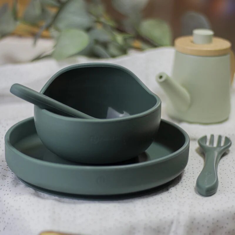 Petite&Mars Take&Match Silicone Bowl tálka tapadókoronggal Misty Green 6 m+ 360 ml