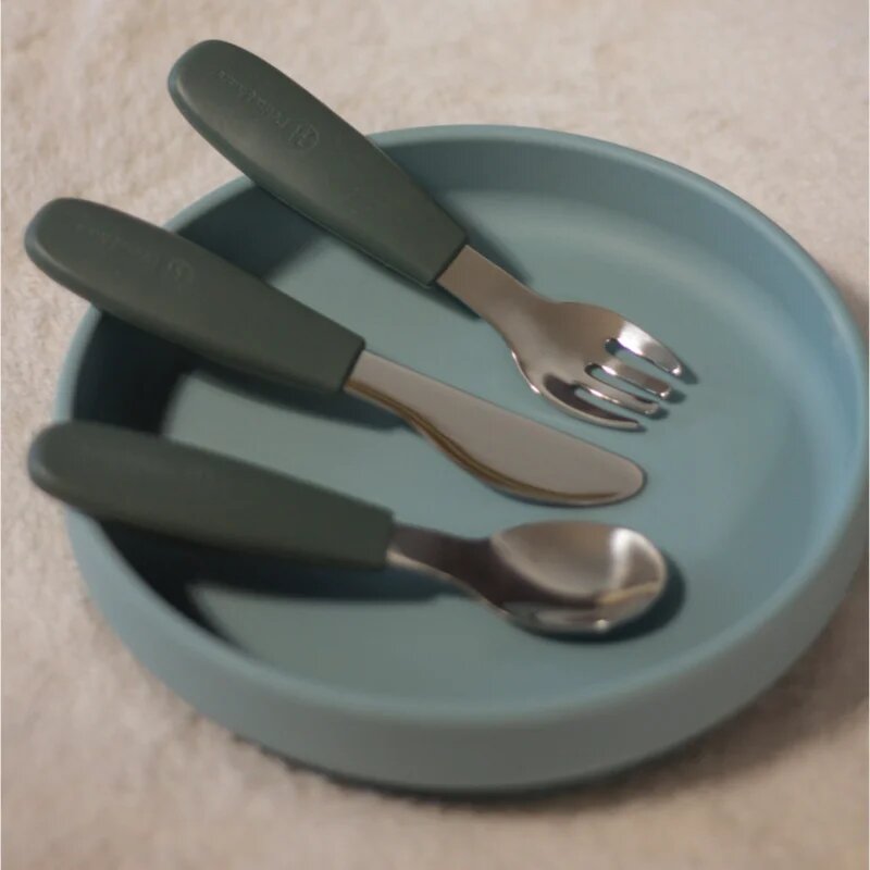 Petite&Mars Take&Match Stainless Steel Cutlery Set étkészlet gyermekeknek Bitter Cocoa 12m+ 3 db