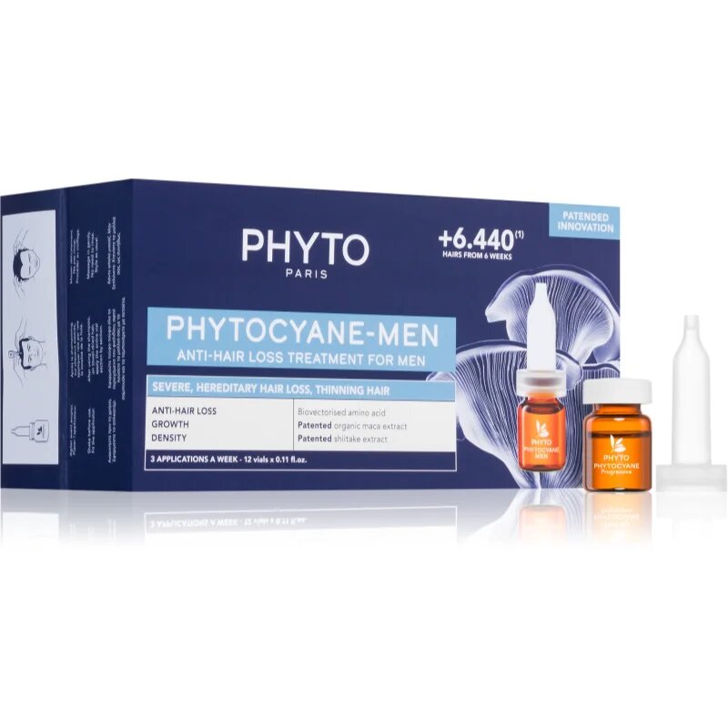 Phyto cyane Anti-Hair Loss Treatment For Men hajnövekedés és hajhullás elleni ápolás 12x3.5 ml