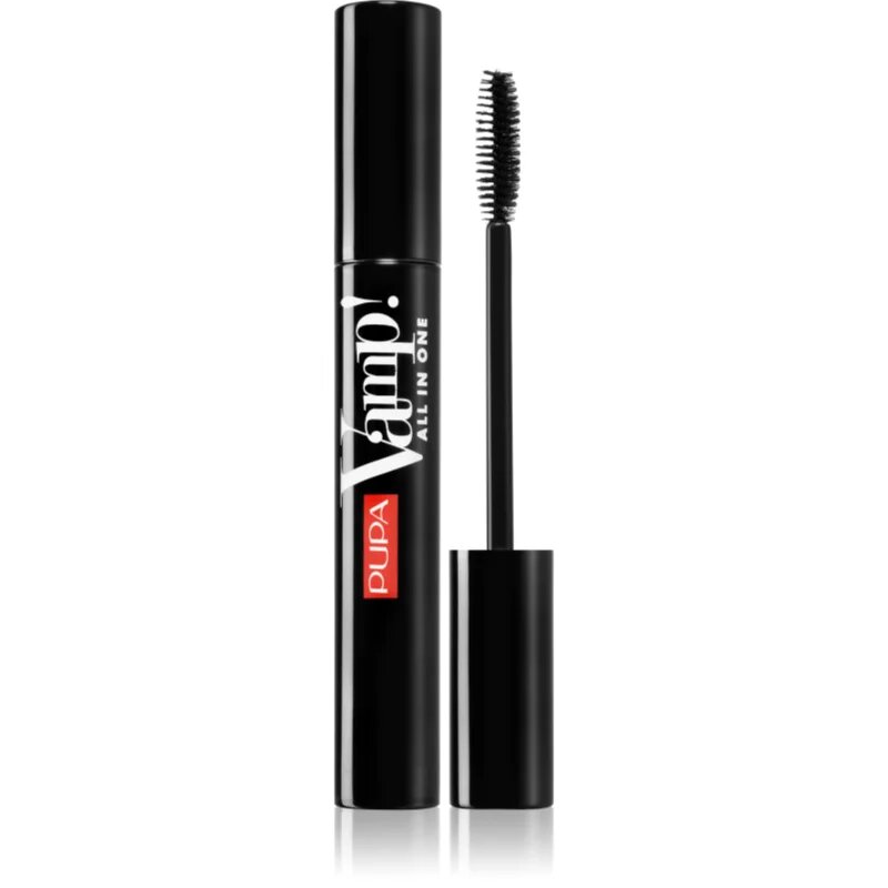 PUPA Milano Vamp! All In One dúsító hosszabbító szempillaspirál mely szétválasztja a pillákat árnyalat 101 Black 9 ml
