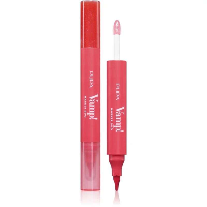 PUPA Milano Vamp! Lip Marker Duo ajakfilc fénnyel árnyalat 004 Spicy Raspberry 1.4 ml