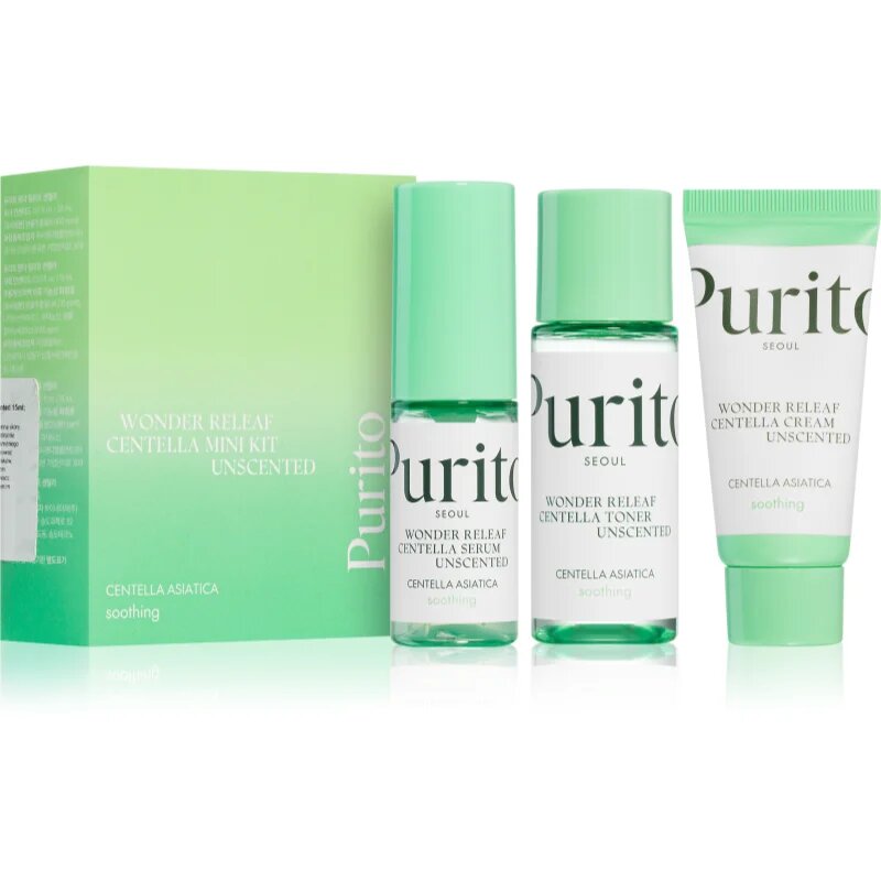 Purito Wonder Releaf Centella Mini Kit Unscented utazási készlet érzékeny és irritált bőrre