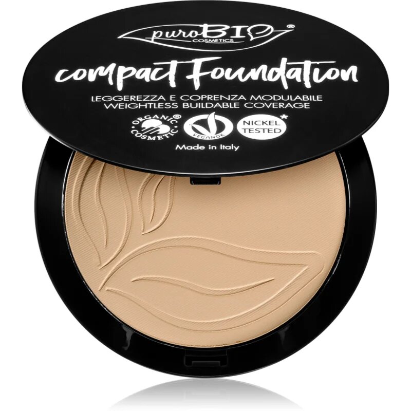 puroBIO Cosmetics Compact Foundation kompakt púderes alapozó SPF 10 árnyalat 02 9 g