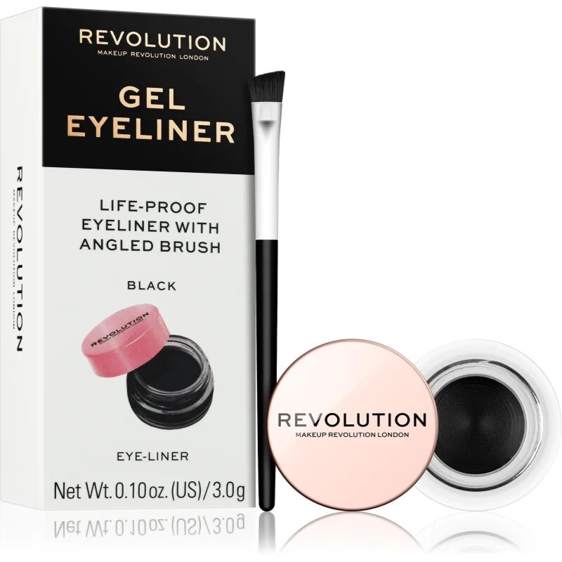 Revolution Gel Eyeliner Pot tartós zselés szemceruza ecsettel árnyalat Black 3 g