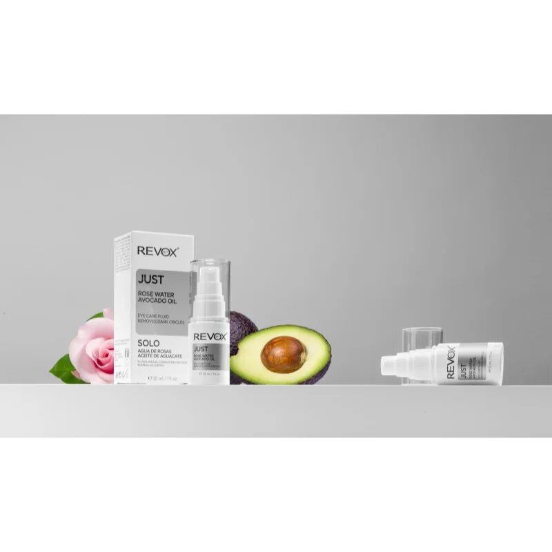 Revox B77 JUST Rose Water Avocado Oil Eye Care hidratáló folyadék a szemkörnyékre sötét karikákra 30 ml