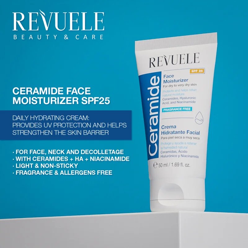 Revuele Ceramide Face Moisturizer SPF 25 nappali védőkrém száraz és nagyon száraz bőrre SPF 25 50 ml