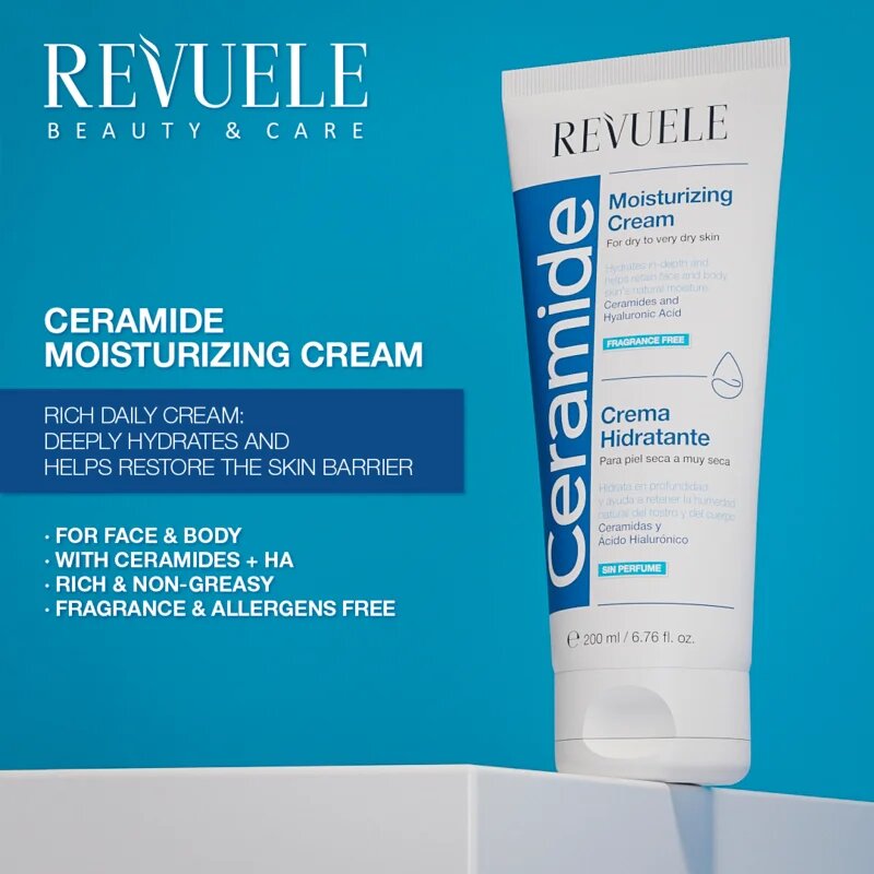 Revuele Ceramide Moisturizing Cream hidratáló krém arcra és testre Száraz nagyon száraz bőrre 200 ml
