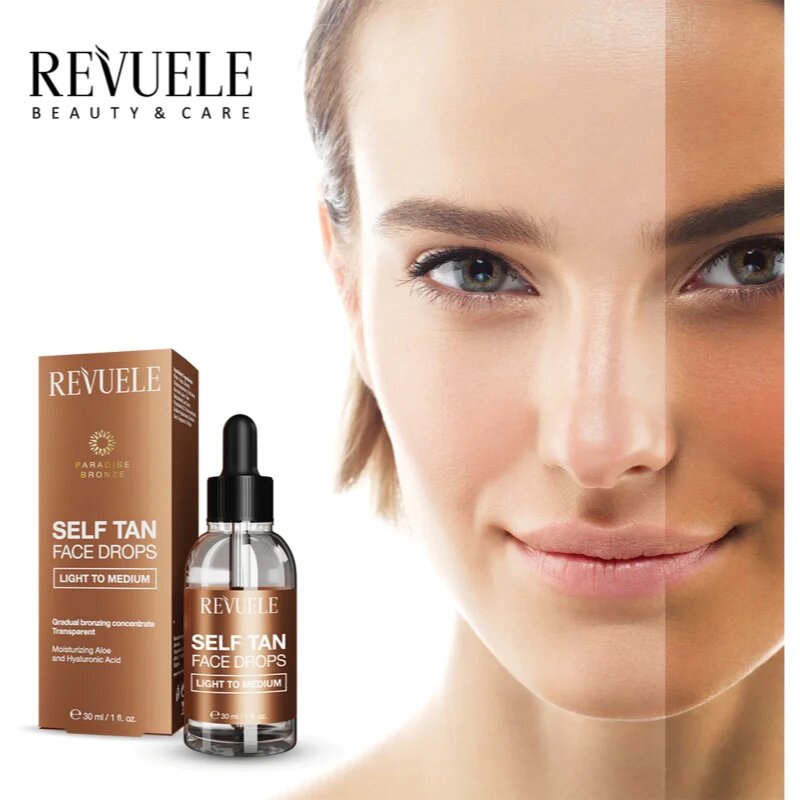 Revuele Paradise Bronze Self Tan Face Drops önbarnító cseppek az arcra árnyalat Light To Medium 30 ml