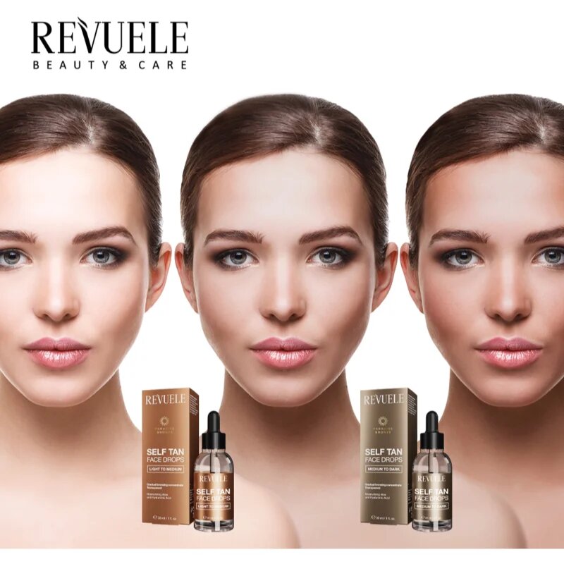 Revuele Paradise Bronze Self Tan Face Drops önbarnító cseppek az arcra árnyalat Light To Medium 30 ml