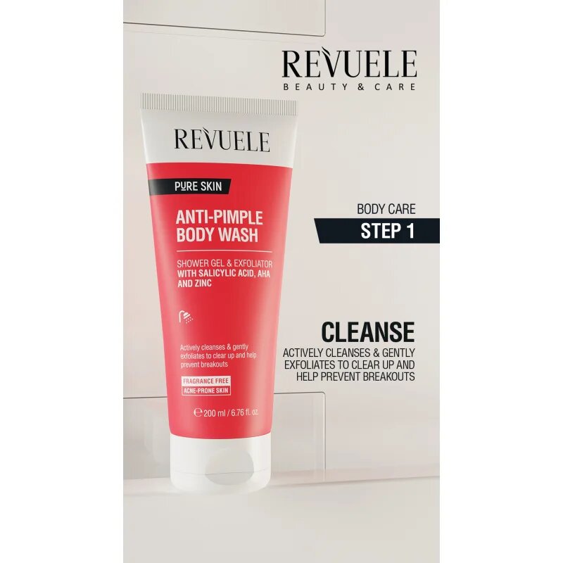 Revuele Pure Skin Anti-Pimple hámlasztó tusfürdő gél pattanások ellen 200 ml