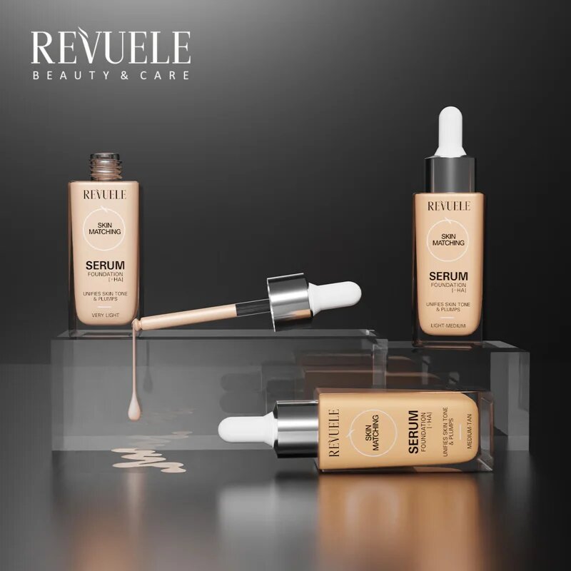 Revuele Serum Foundation [+HA] hidratáló alapozó egységesíti a bőrszín tónusait árnyalat Medium-Tan 30 ml