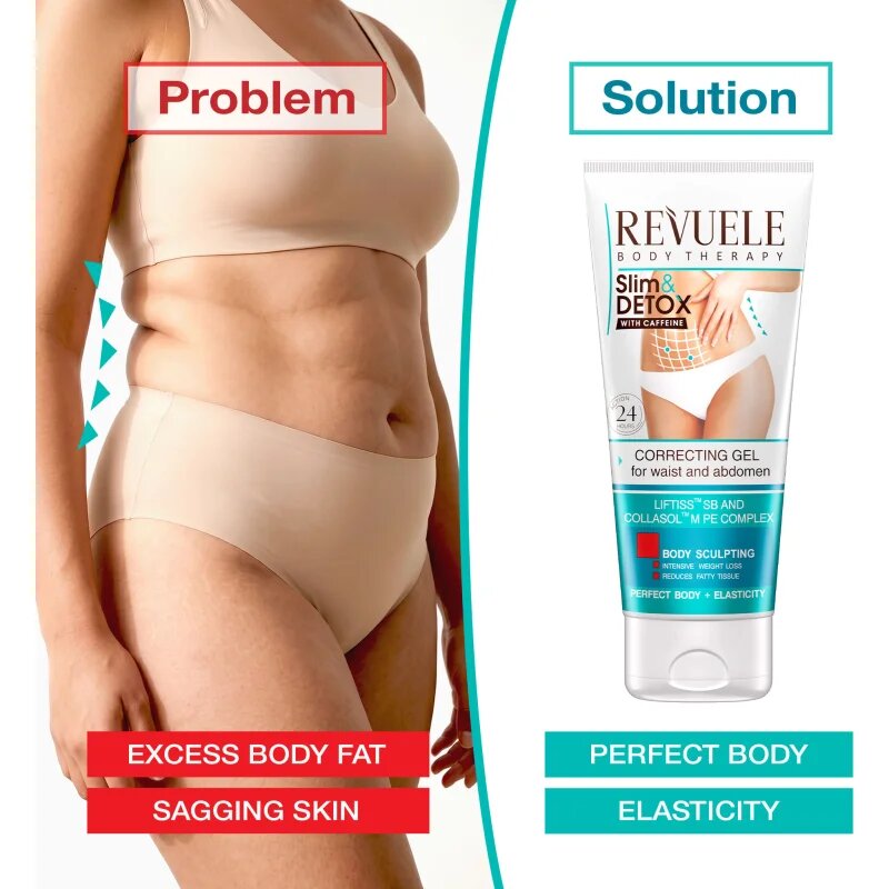 Revuele Slim & Detox With Caffeine feszesítő gél hasra és csípőre 200 ml