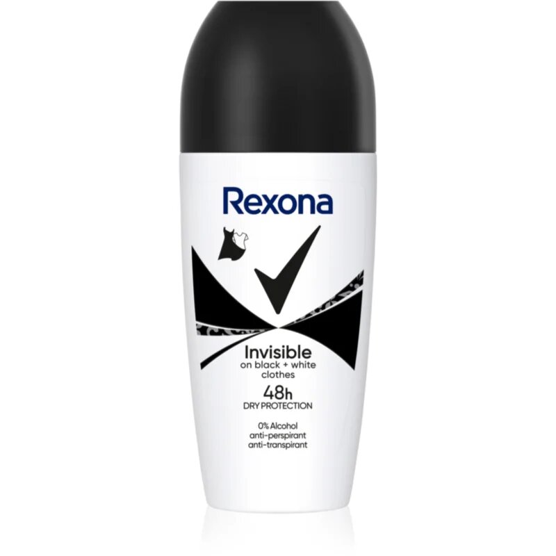 Rexona Invisible Black and White Roll-On golyós dezodor roll-on a fehér és sárga foltok ellen 50 ml