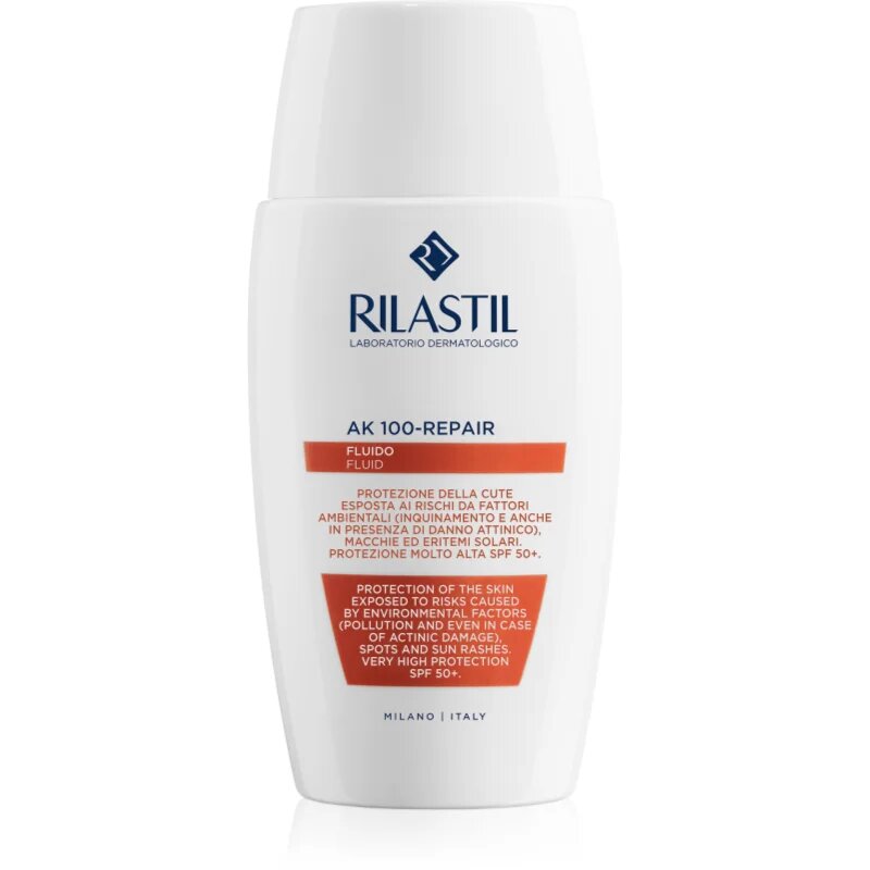 Rilastil AK 100-Repair bőrvédő folyadék Érzékeny bőrpírra hajlamos bőrre SPF 50+ 50 ml