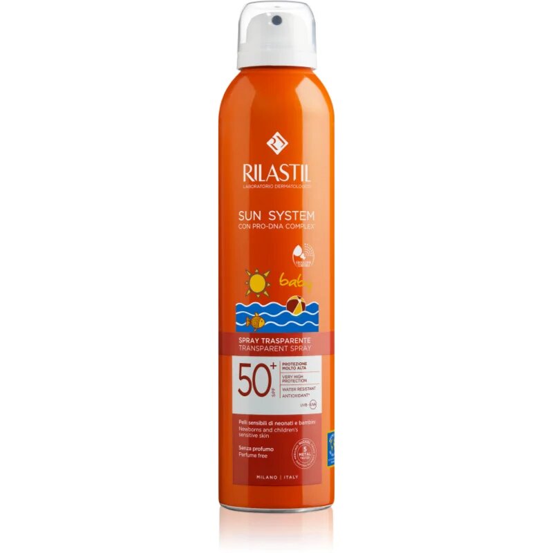 Rilastil Sun System Baby átlátszó napozó spray SPF 50+ 200 ml