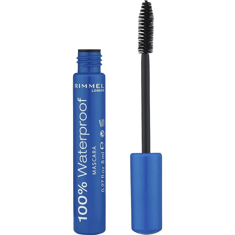 Rimmel 100 % Waterproof vízálló szempillaspirál árnyalat 001 Black Black 8 ml