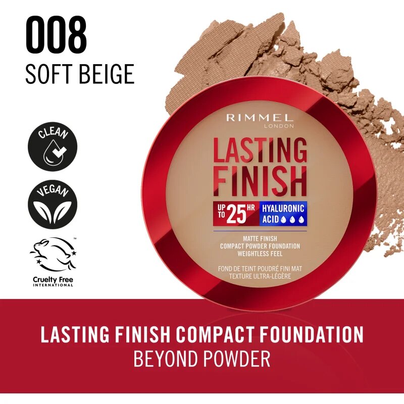 Rimmel Lasting Finish 25H kompakt púder SPF 20 árnyalat 008 Soft Beige 7 g