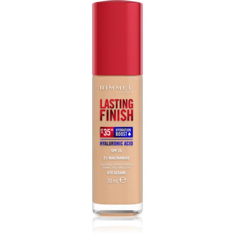 Rimmel Lasting Finish 35H Hydration Boost hidratáló alapozó SPF 20 árnyalat 070 Sesame 30 ml