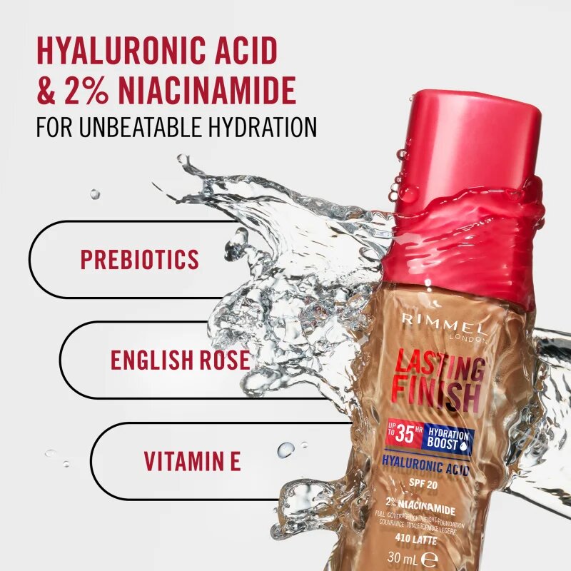 Rimmel Lasting Finish 35H Hydration Boost hidratáló alapozó SPF 20 árnyalat 200 Soft Beige 30 ml