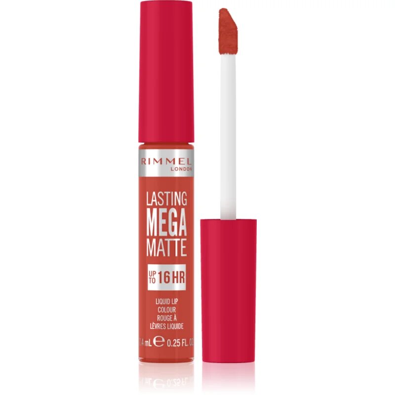 Rimmel Lasting Mega Matte matt folyékony állagú ajakrúzs 16 h árnyalat Scarlet Flames 74 ml