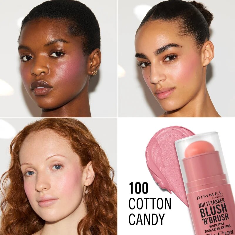 Rimmel Multi-Tasker Blush'N'brush pirosító stick ecsettel árnyalat 100 Cotton Candy 8 g