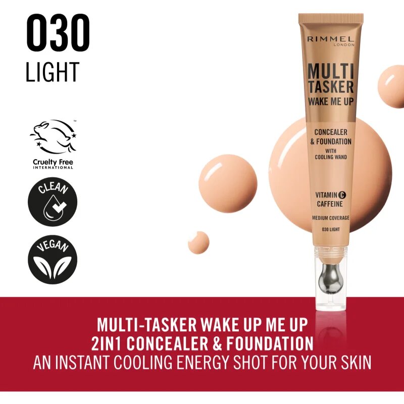Rimmel Multi-Tasker Wake Me Up alapozó és korrektor az élénk bőrért árnyalat 30 Light 20 ml