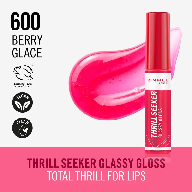 Rimmel Thrill Seeker Glassy Gloss dúsító ajakfény árnyalat 600 Berry Glace 10 ml