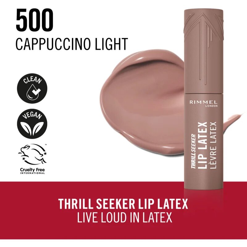Rimmel Thrill Seeker Lip Latex folyékony rúzs árnyalat 500 Cappuccino Light 6 ml