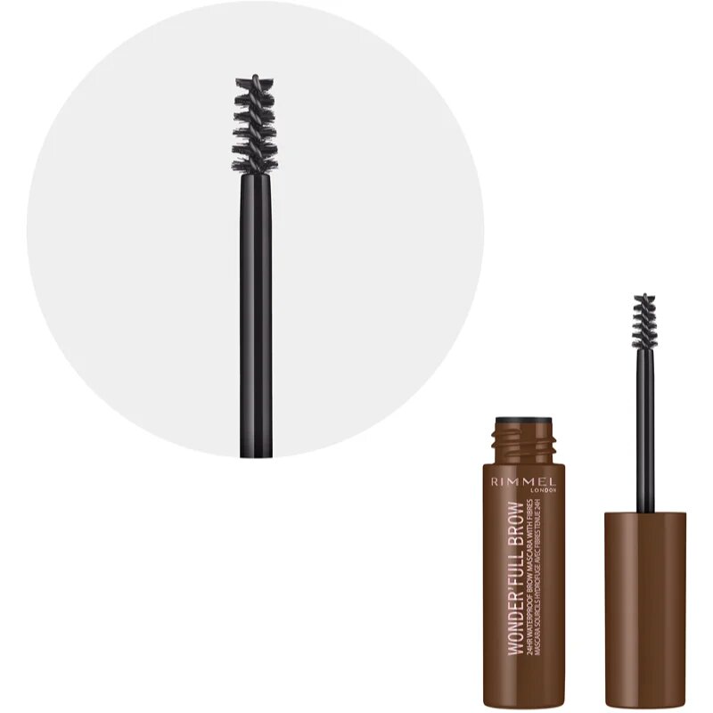 Rimmel Wonder'Full Brow szemöldök és szempillaspirál vízálló árnyalat 002 Medium 4.5 ml