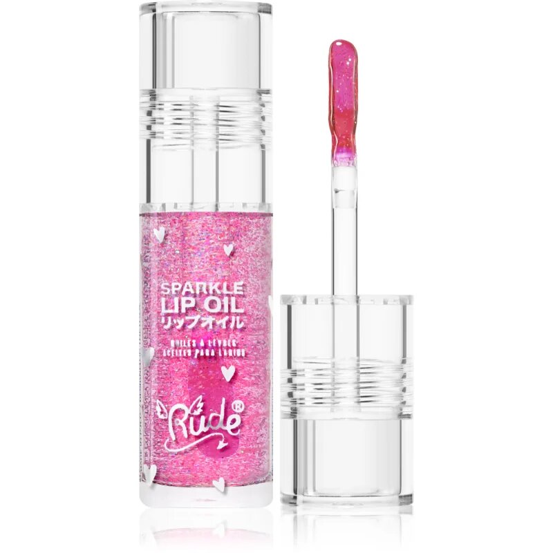 Rude Cosmetics Manga Collection Sparkle Lip Oil tonizáló olaj az ajkakra hidratáló hatással árnyalat Strawberry 4 g