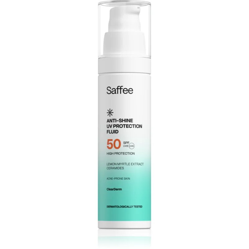 Saffee ClearDerm Anti-shine UV Protection Fluid SPF 50 bőrvédő folyadék az aknéra hajlamos zsíros bőrre SPF 50 50 ml