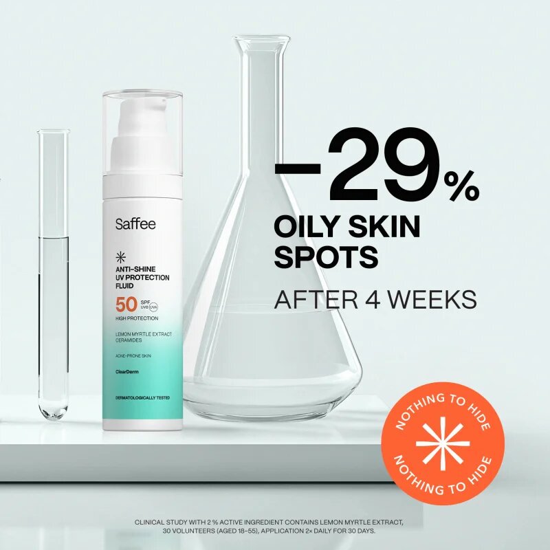 Saffee ClearDerm Anti-shine UV Protection Fluid SPF 50 bőrvédő folyadék az aknéra hajlamos zsíros bőrre SPF 50 50 ml