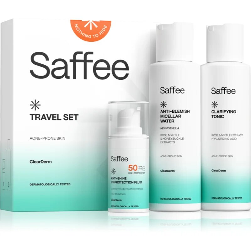 Saffee ClearDerm Travel Set utazó szett kozmetikumokra a problémás bőrre