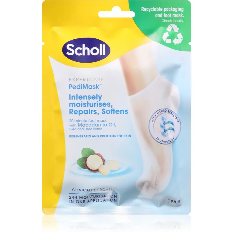 Scholl Pedimask™ Macadamia Oil mélyen tápláló maszk lábakra 1 db