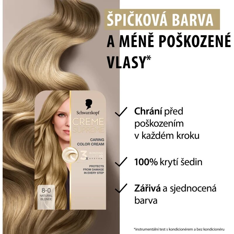 Schwarzkopf Creme Supreme tartós hajfesték árnyalat 8-0 Natural Light Blonde 60 ml